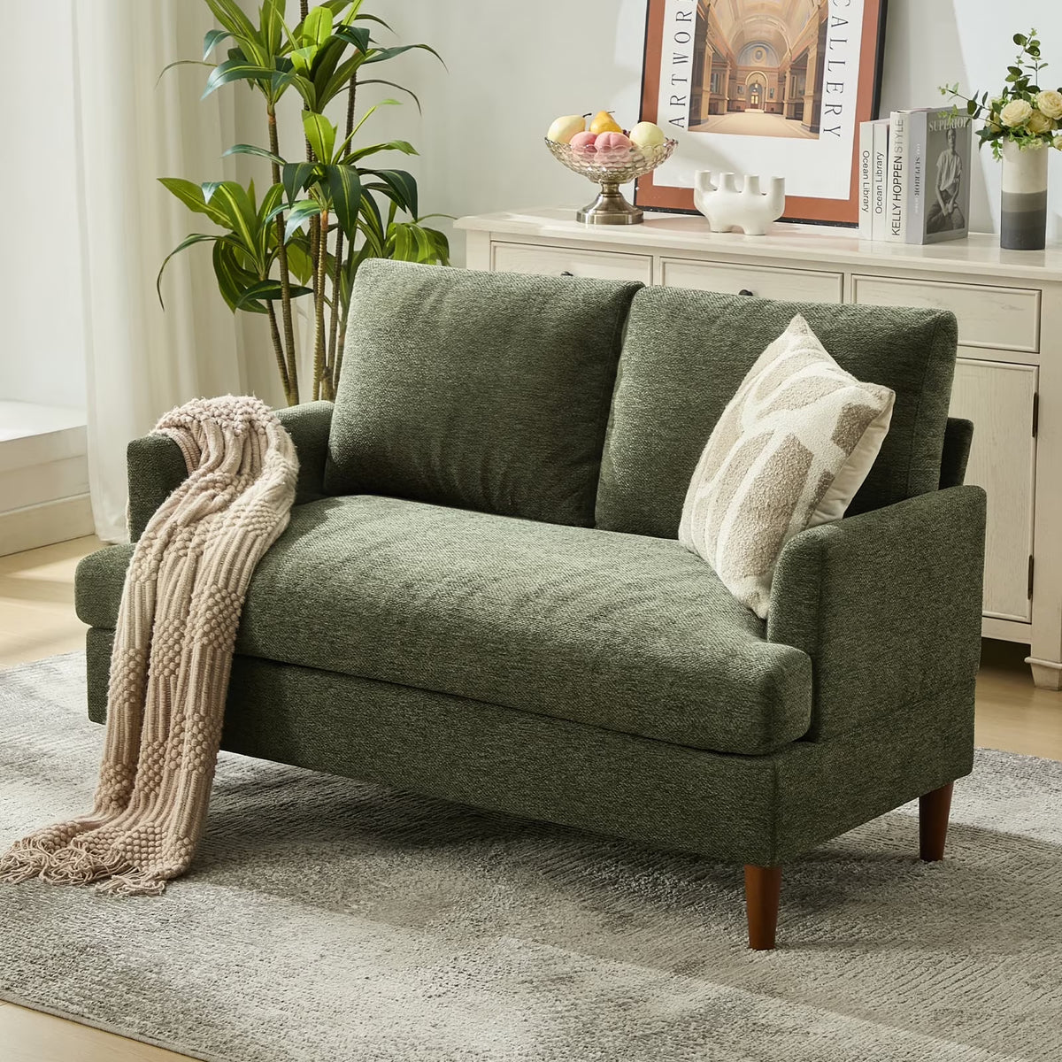 JURANYAZHU 54.7" Wide Chenille LoveSeat Comfortable Soft-Cushioned for Living Rooms and Small Spaces,Green