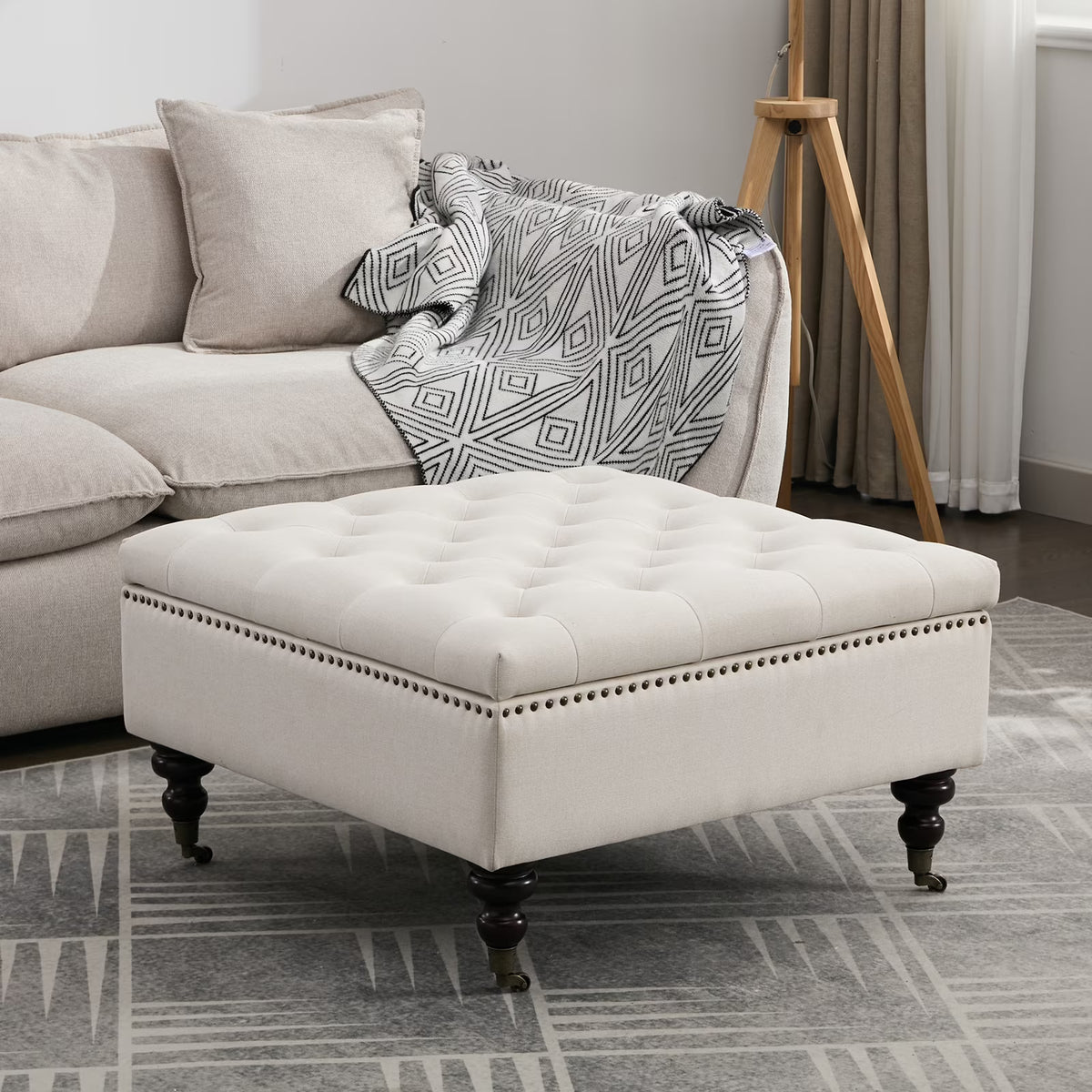 BRILHAMEZ Storage Ottoman Bench, Tufted Upholstered Seat with Hidden Storage, Multi-Functional Coffee Table and Foot Rest for Living Room, Gray