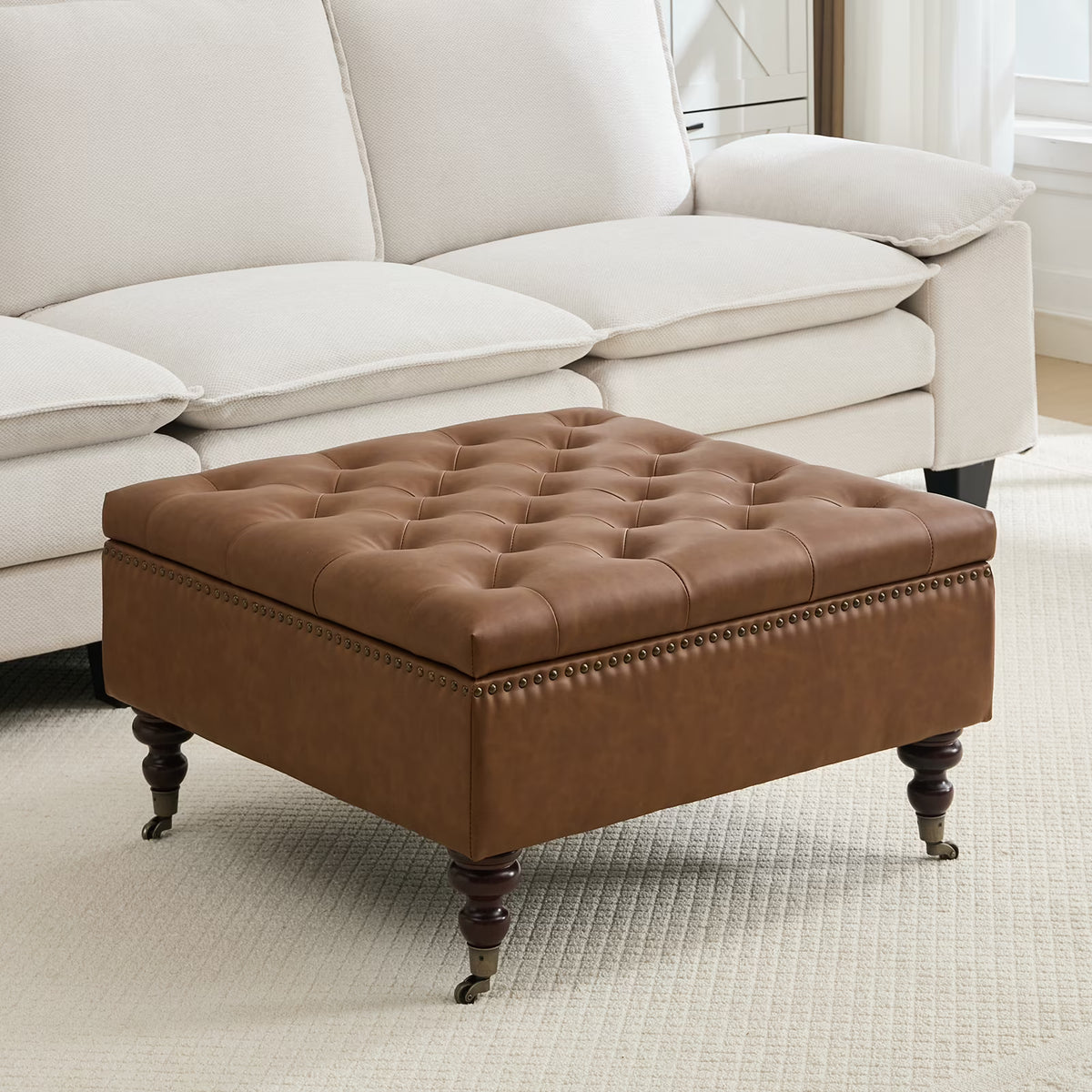 BRILHAMEZ Storage Ottoman Bench, Tufted Upholstered Seat with Hidden Storage, Multi-Functional Coffee Table and Foot Rest for Living Room, Gray