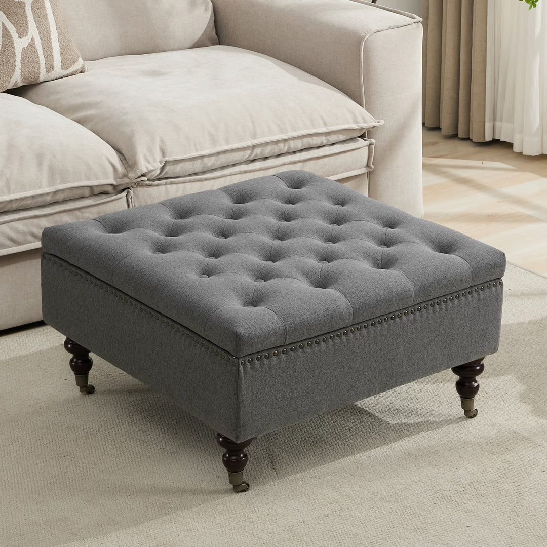 BRILHAMEZ Storage Ottoman Bench, Tufted Upholstered Seat with Hidden Storage, Multi-Functional Coffee Table and Foot Rest for Living Room, Gray