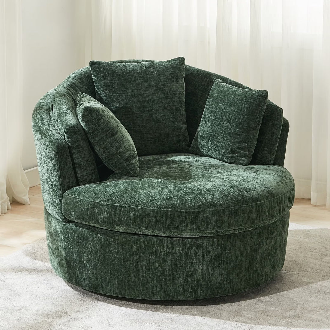BRILHAMEZ Modern Oversized 360° Swivel Accent Chair, Lambswool Fabric Round Cuddle Chair Single Sofa Lounge Chair for Living Room
