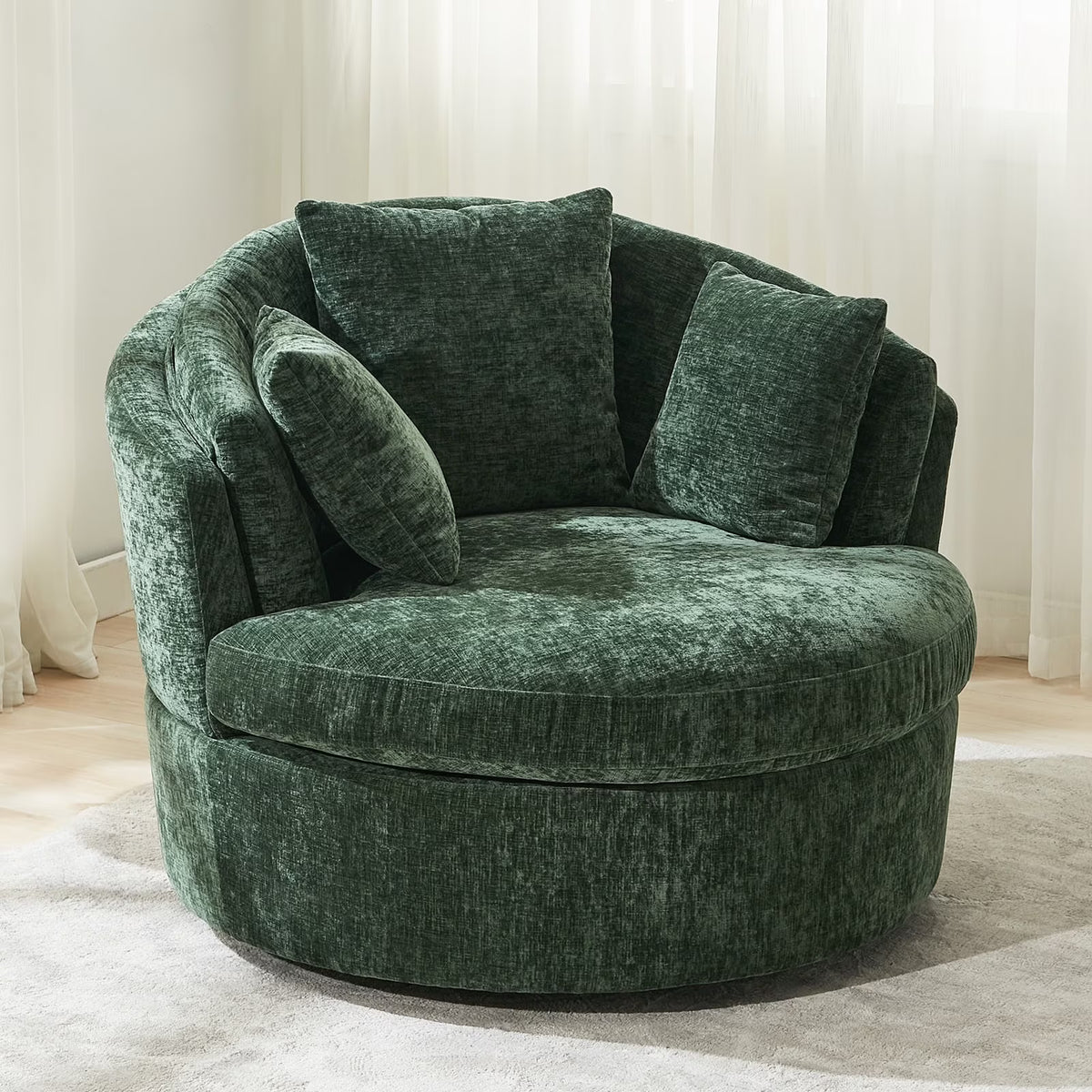 BRILHAMEZ Modern Oversized 360° Swivel Accent Chair, Lambswool Fabric Round Cuddle Chair Single Sofa Lounge Chair for Living Room