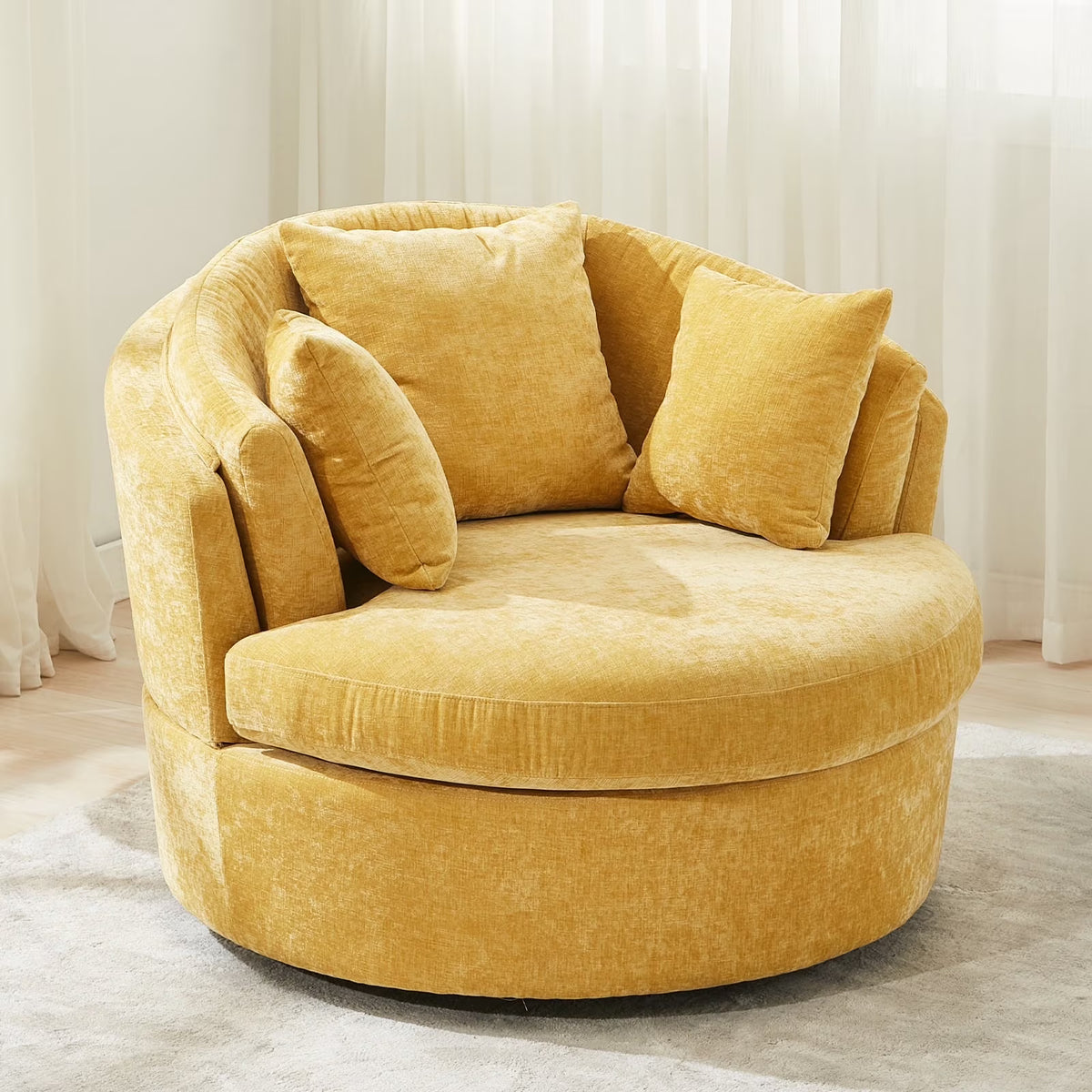 BRILHAMEZ Modern Oversized 360° Swivel Accent Chair, Lambswool Fabric Round Cuddle Chair Single Sofa Lounge Chair for Living Room
