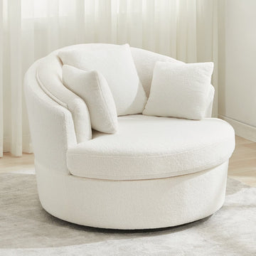 BRILHAMEZ Modern Oversized 360° Swivel Accent Chair, Lambswool Fabric Round Cuddle Chair Single Sofa Lounge Chair for Living Room