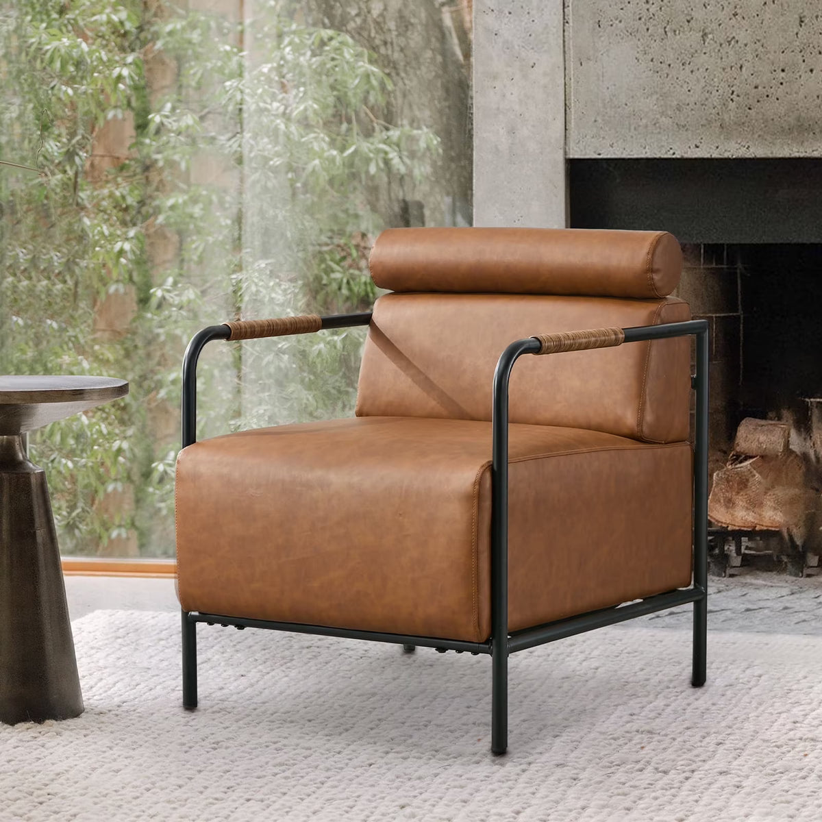 JURANYAZHU Modern Upholstered Accent Chair Metal Frame Armchair Leather Accent Chair,for Living Room, Bedroom,or Office,Brown