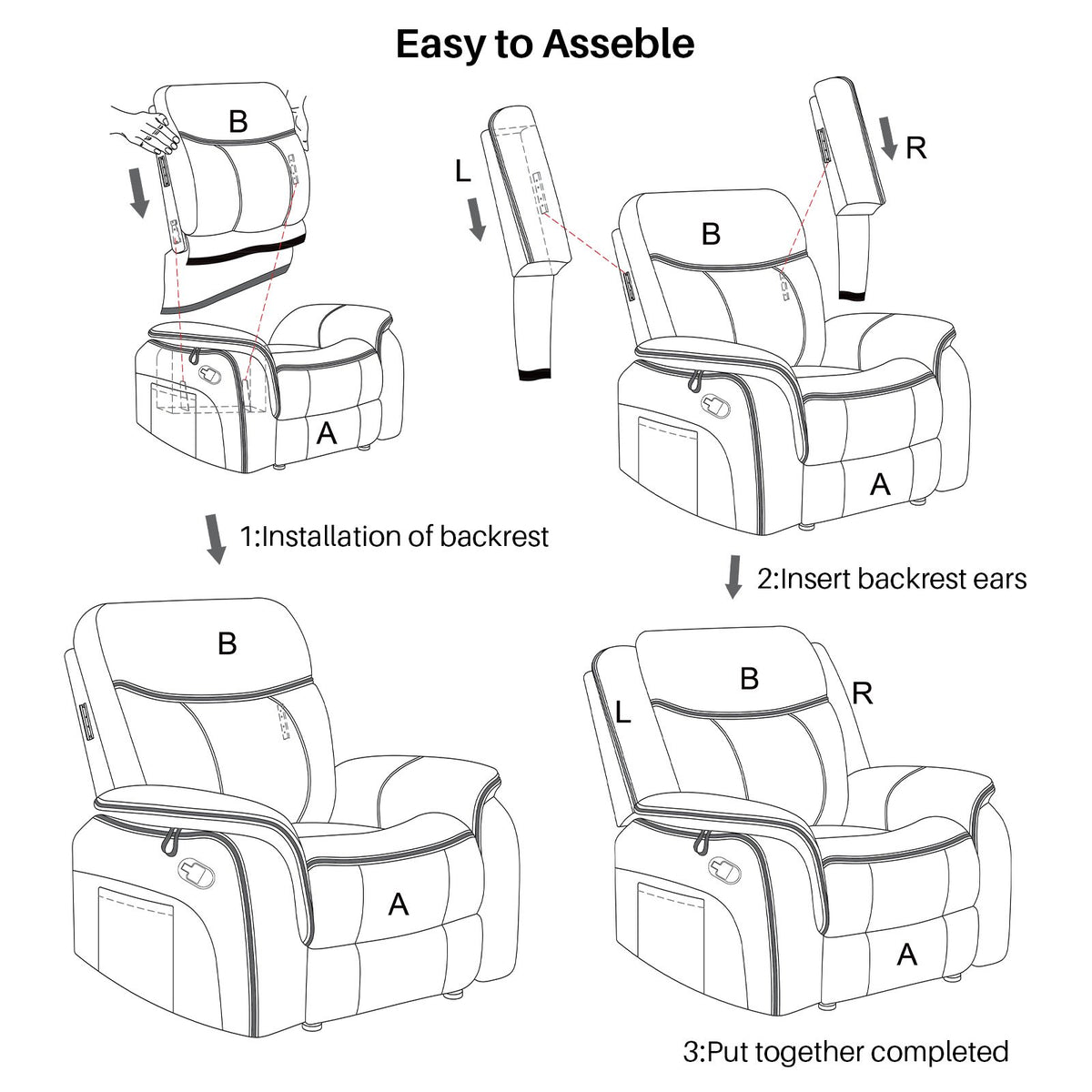 BRILHAMEZ 38 "Wide Manual Recliner, Adult Single Sofawith Heating and Massage, Leatherette Fabric, Suitable for Living Room and Bedroom,Gray