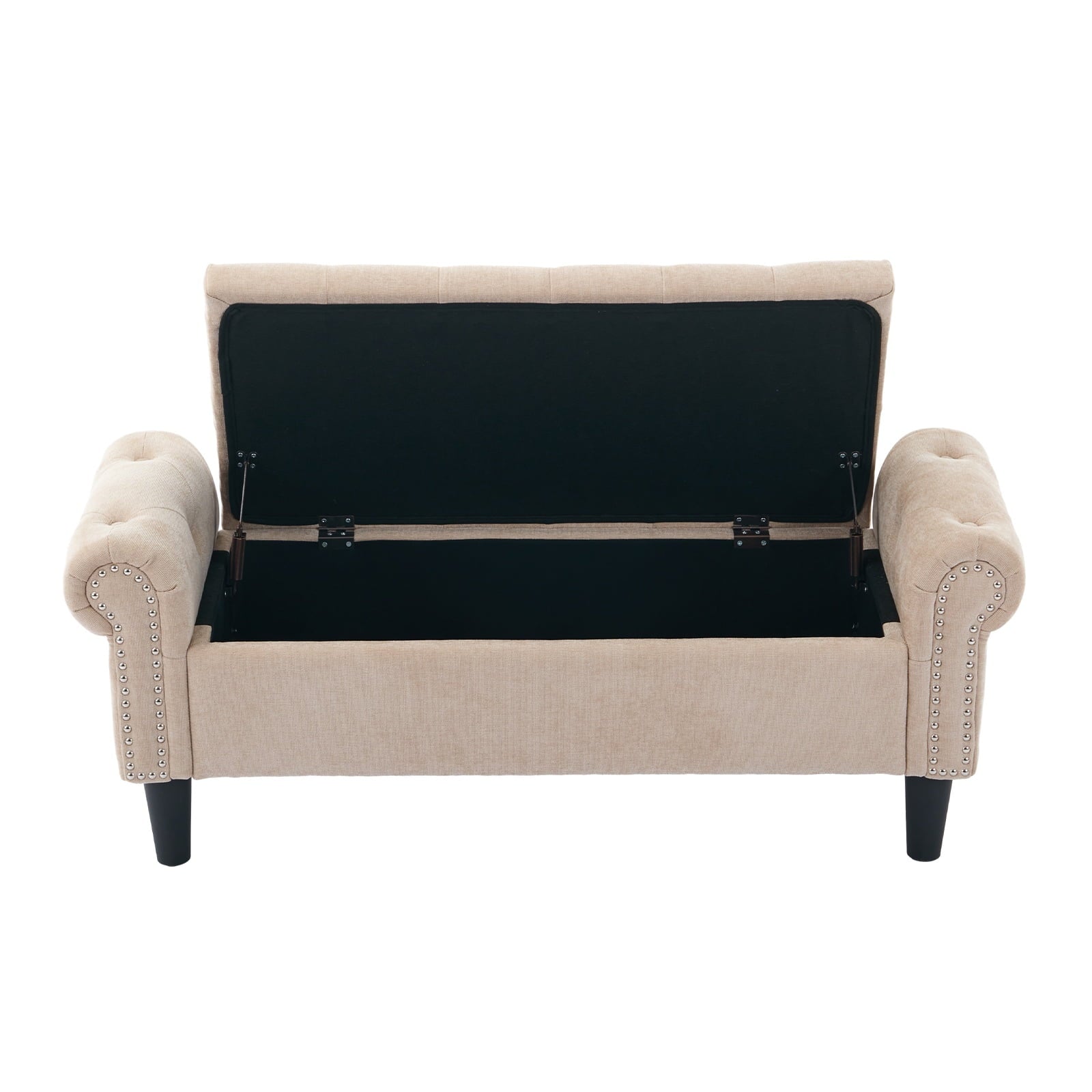 BRILHAMEZ 50" Button Tufted Storage Bench with Armrests, Upholstered Ottoman with Nailhead Trim for End of Bed, Entryway and Living Room