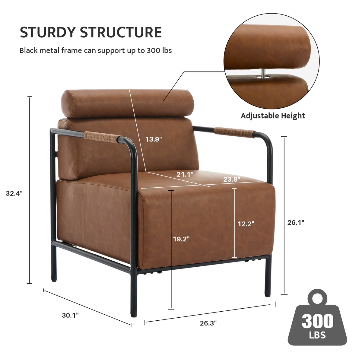 JURANYAZHU Modern Upholstered Accent Chair Metal Frame Armchair Leather Accent Chair,for Living Room, Bedroom,or Office,Brown