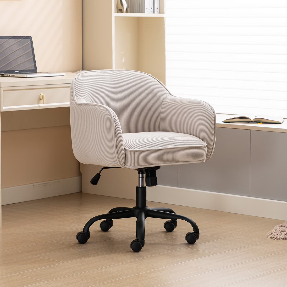 JURANYAZHU Velvet Office Chair, Ergonomic Desk Chair with Adjustable Height, 360° Swivel, Padded Armrests for Home Office, Green