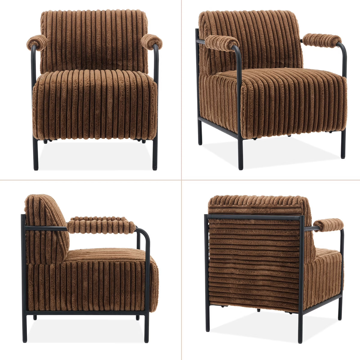 BRILHAMEZ 26.9W Velvet Accent Chair Modern Metal Frame Upholstered Armchair for Living Room, Bedroom (Brown)