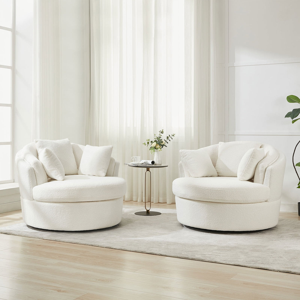 BRILHAMEZ Modern Oversized 360° Swivel Accent Chair, Lambswool Fabric Round Cuddle Chair Single Sofa Lounge Chair for Living Room