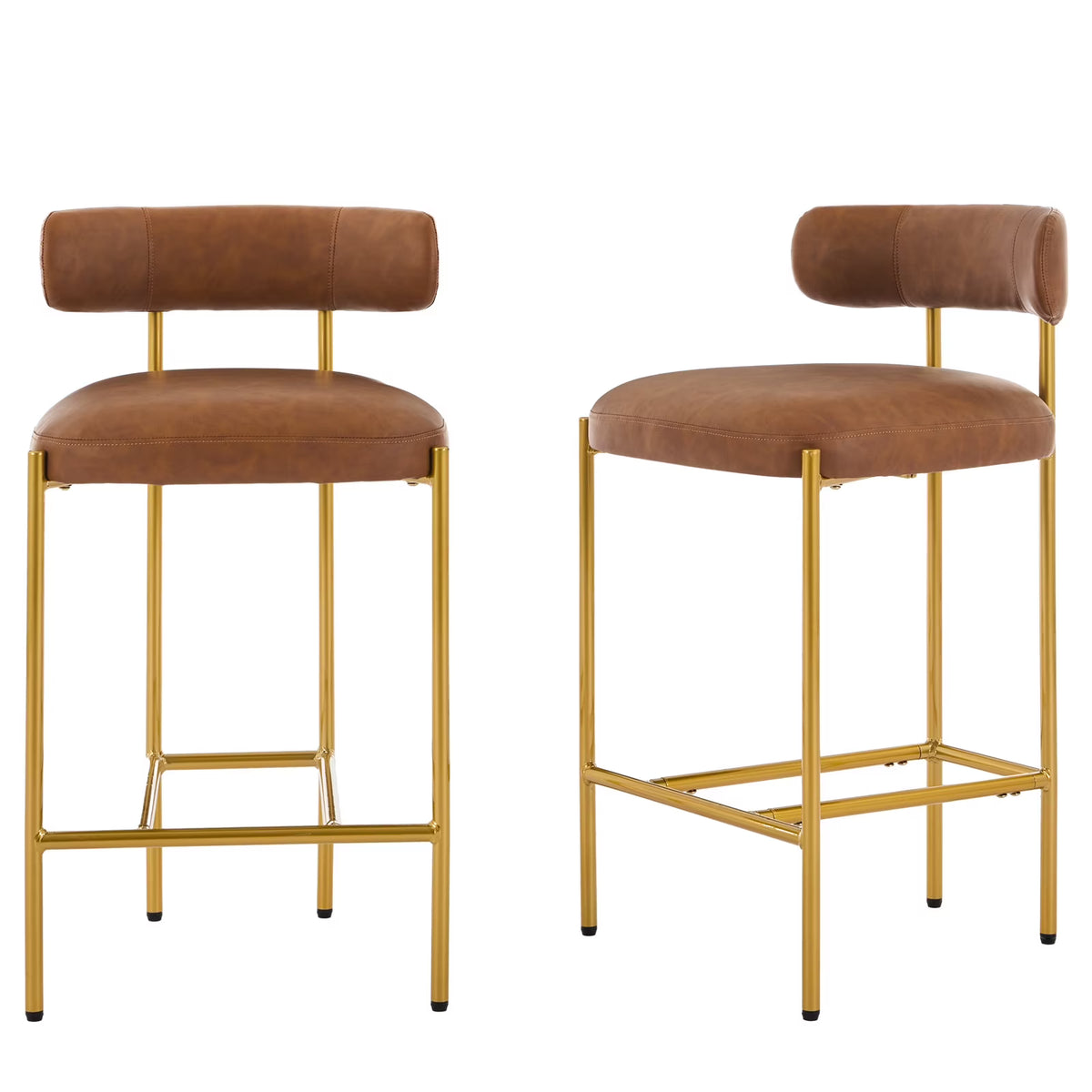 BRILHAMEZ Bar Stools Set of 2 with Backrest and Footrest Modern Gold Metal Frame Bar Stools for Kitchen Counter Bars and Cafes,Beige