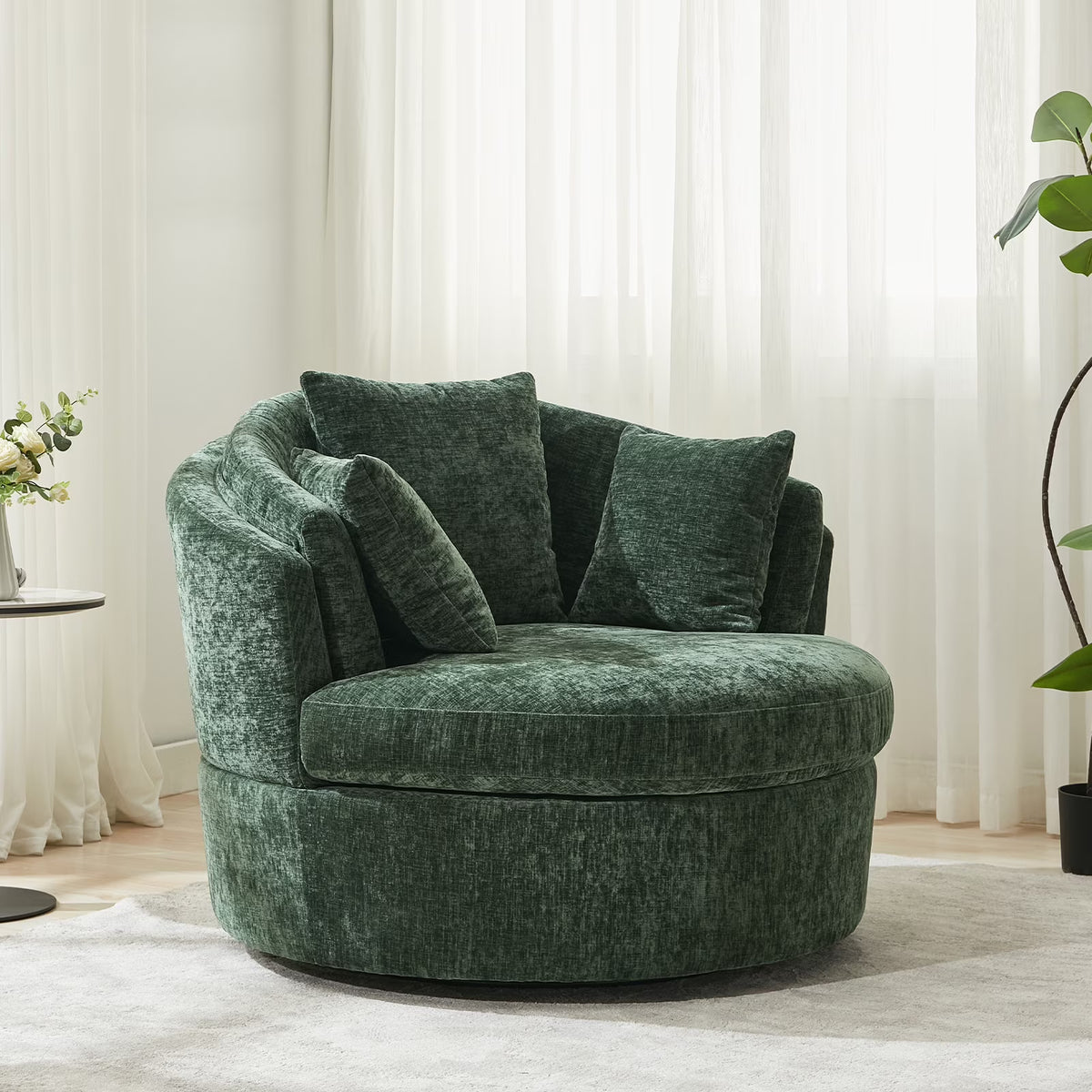 BRILHAMEZ Modern Oversized 360° Swivel Accent Chair, Lambswool Fabric Round Cuddle Chair Single Sofa Lounge Chair for Living Room