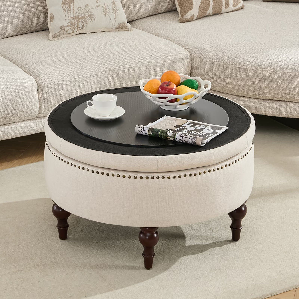 BRILHAMEZ 31.5 Inch Oversized Storage Ottoman, Upholstered Storage Seat, with Reversible Lid, Multifunctional As a Coffee Table, PU Fabric, for Living room,Bedroom,Brown