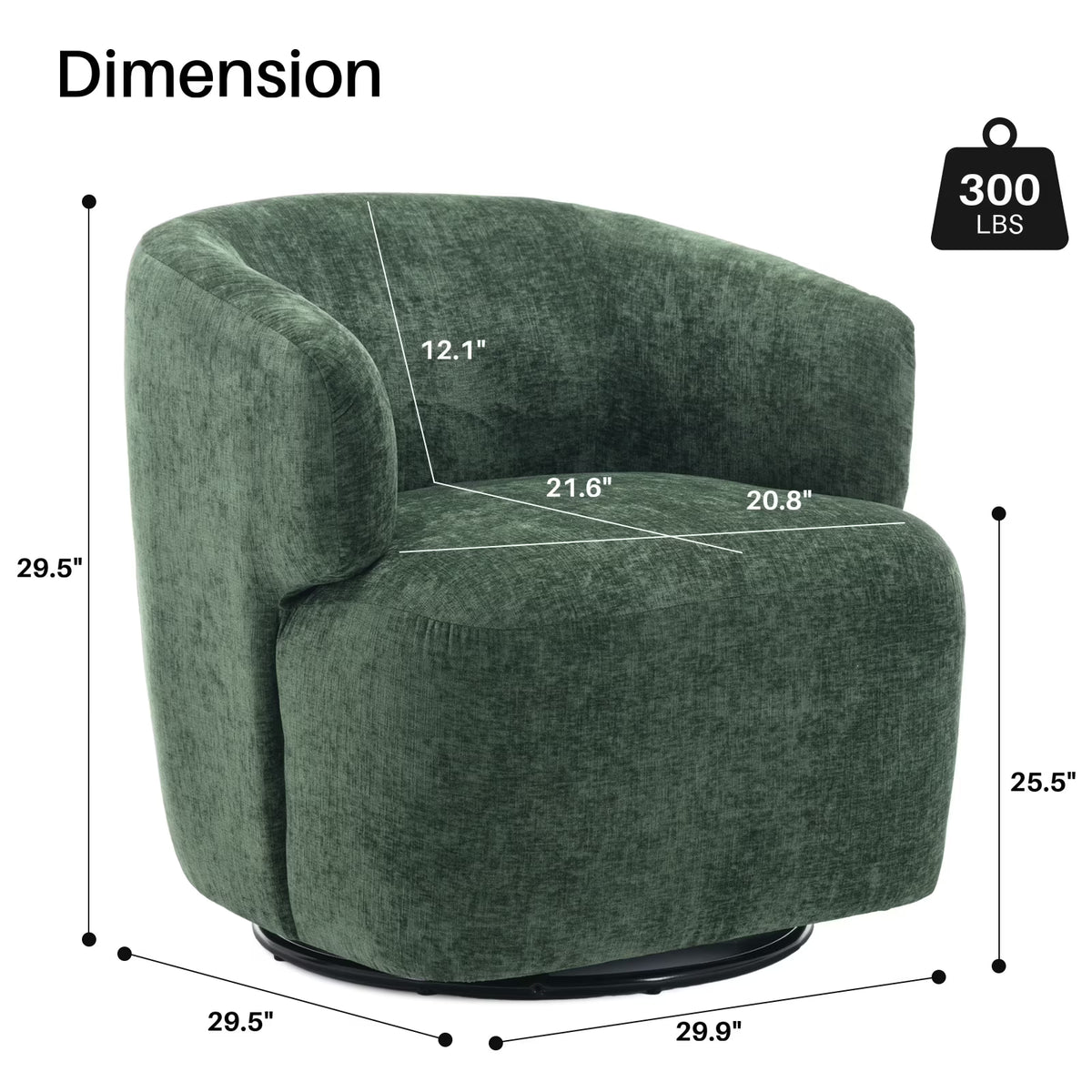 BRILHAMEZ Modern 30" Swivel Barrel Chair, Premium Chenille Fabric Round Accent Chair Comfy Club Lounge Armchair for Living Room Bedroom Office