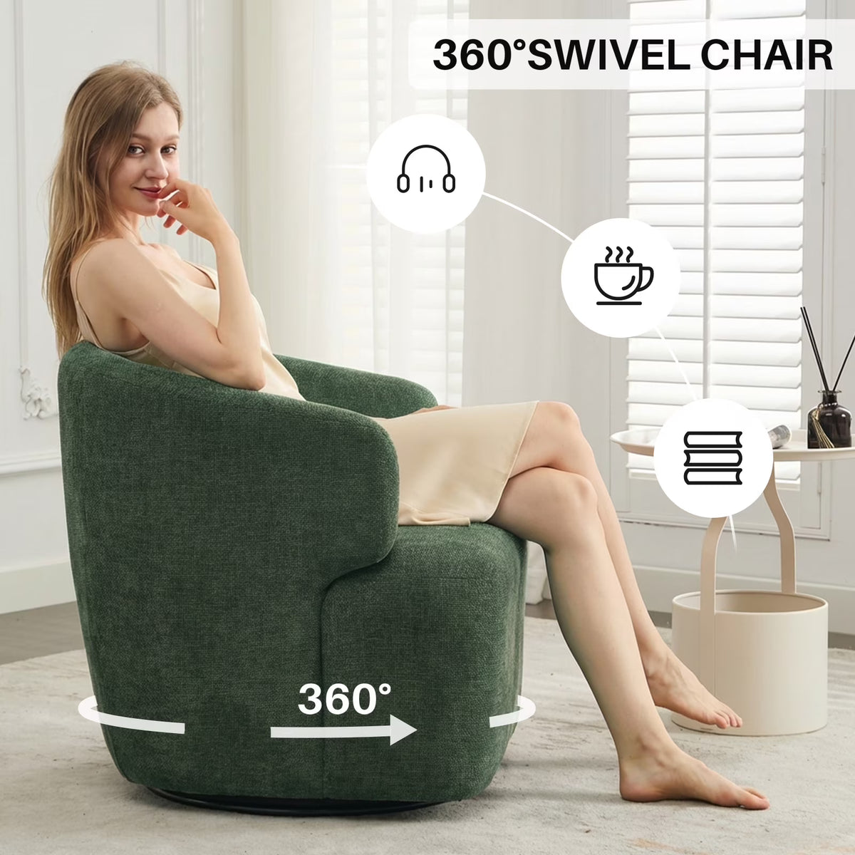 BRILHAMEZ Modern 30" Swivel Barrel Chair, Premium Chenille Fabric Round Accent Chair Comfy Club Lounge Armchair for Living Room Bedroom Office