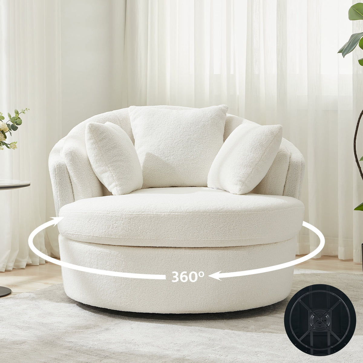 BRILHAMEZ Modern Oversized 360° Swivel Accent Chair, Lambswool Fabric Round Cuddle Chair Single Sofa Lounge Chair for Living Room
