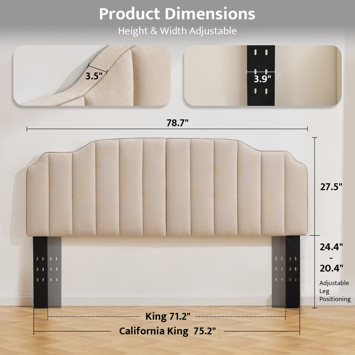 BRILHAMEZ Upholstered Headboard, Adjustable Height and Width Thickened Linen Bed Headboard