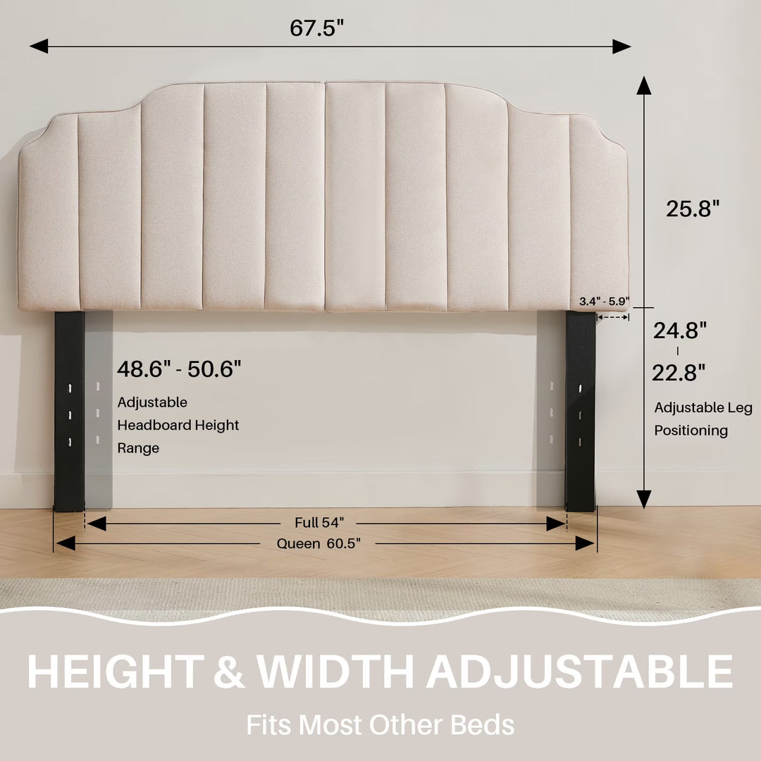 BRILHAMEZ Thickened Upholstered Headboard King/California King Size Adjustable Height and Width Linen Fabric,Khaki