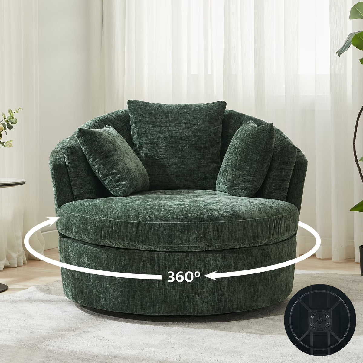 BRILHAMEZ Modern Oversized 360° Swivel Accent Chair, Lambswool Fabric Round Cuddle Chair Single Sofa Lounge Chair for Living Room