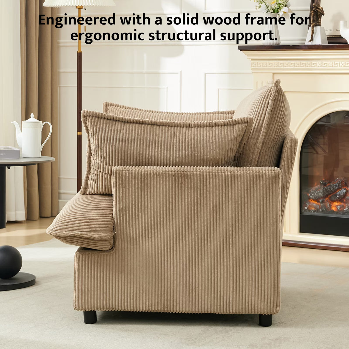 BRILHAMEZ 35" Wide Modern Oversized Accent Chair, Corduroy Single Sofa with Two Armrest Pillows,for Living Room, Reading, Office,Brown