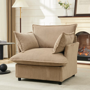 BRILHAMEZ 35" Wide Modern Oversized Accent Chair, Corduroy Single Sofa with Two Armrest Pillows,for Living Room, Reading, Office,Brown