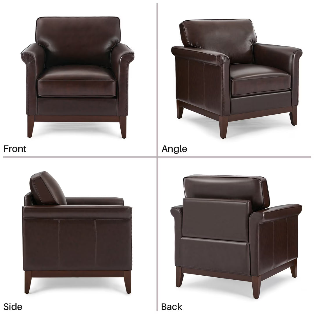 BRILHAMEZ Genuine Leather Accent Armchair with Adjustable Legs for Living Room Reading Office,Dark Brown