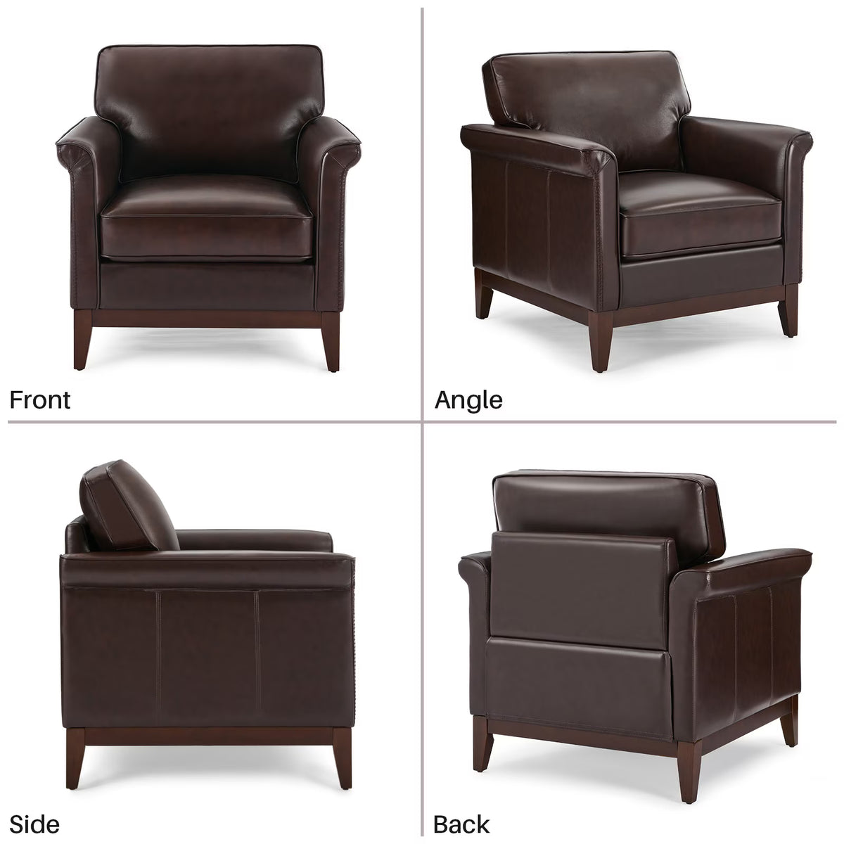 BRILHAMEZ Genuine Leather Accent Armchair with Adjustable Legs for Living Room Reading Office,Dark Brown