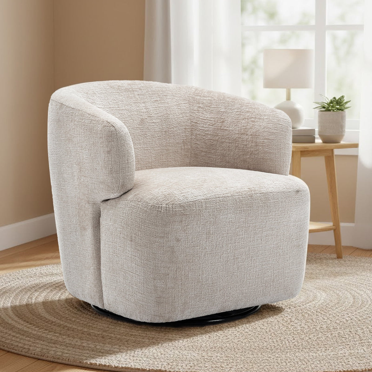 BRILHAMEZ Modern 30" Swivel Barrel Chair, Premium Chenille Fabric Round Accent Chair Comfy Club Lounge Armchair for Living Room Bedroom Office