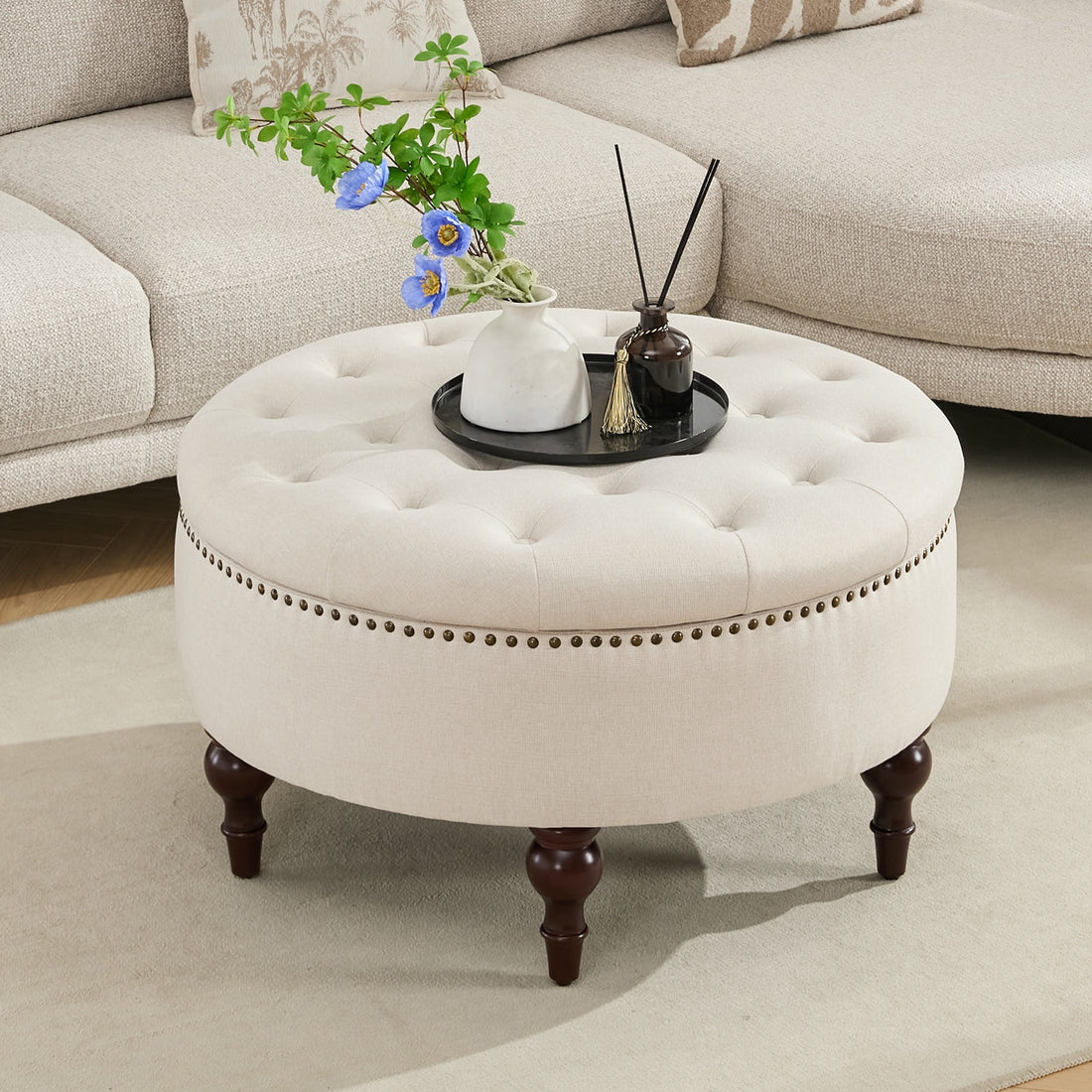 BRILHAMEZ 31.5 Inch Oversized Storage Ottoman, Upholstered Storage Seat, with Reversible Lid, Multifunctional As a Coffee Table, PU Fabric, for Living room,Bedroom,Brown