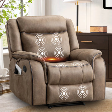 BRILHAMEZ 38 "Wide Manual Recliner, Adult Single Sofawith Heating and Massage, Leatherette Fabric, Suitable for Living Room and Bedroom,Gray