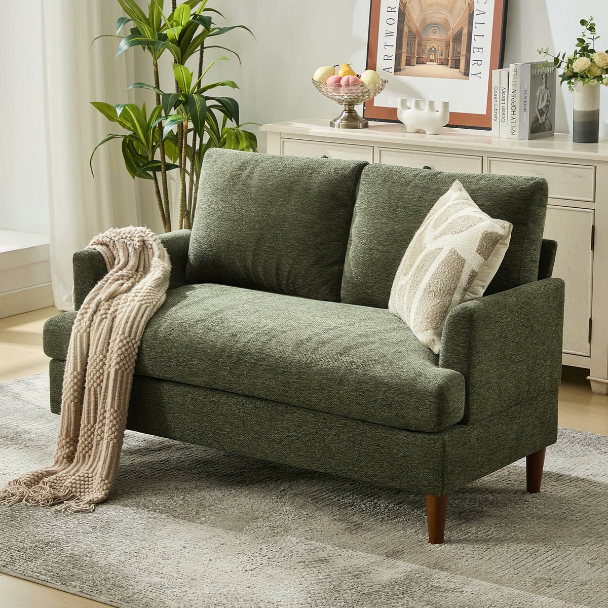 JURANYAZHU 54.7" Wide Chenille LoveSeat Comfortable Soft-Cushioned for Living Rooms and Small Spaces,Green