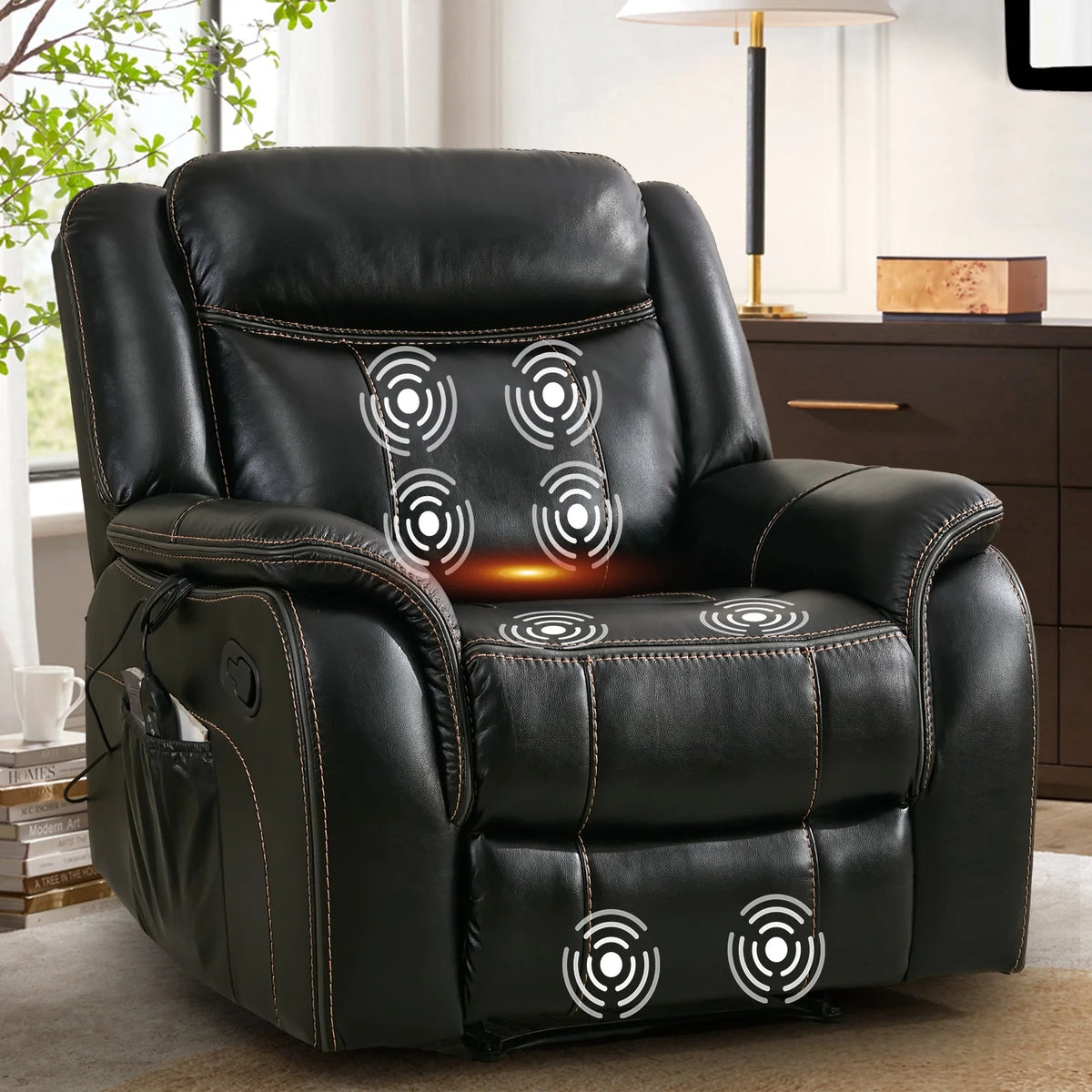 BRILHAMEZ 38 "Wide Manual Recliner, Adult Single Sofawith Heating and Massage, Leatherette Fabric, Suitable for Living Room and Bedroom,Gray