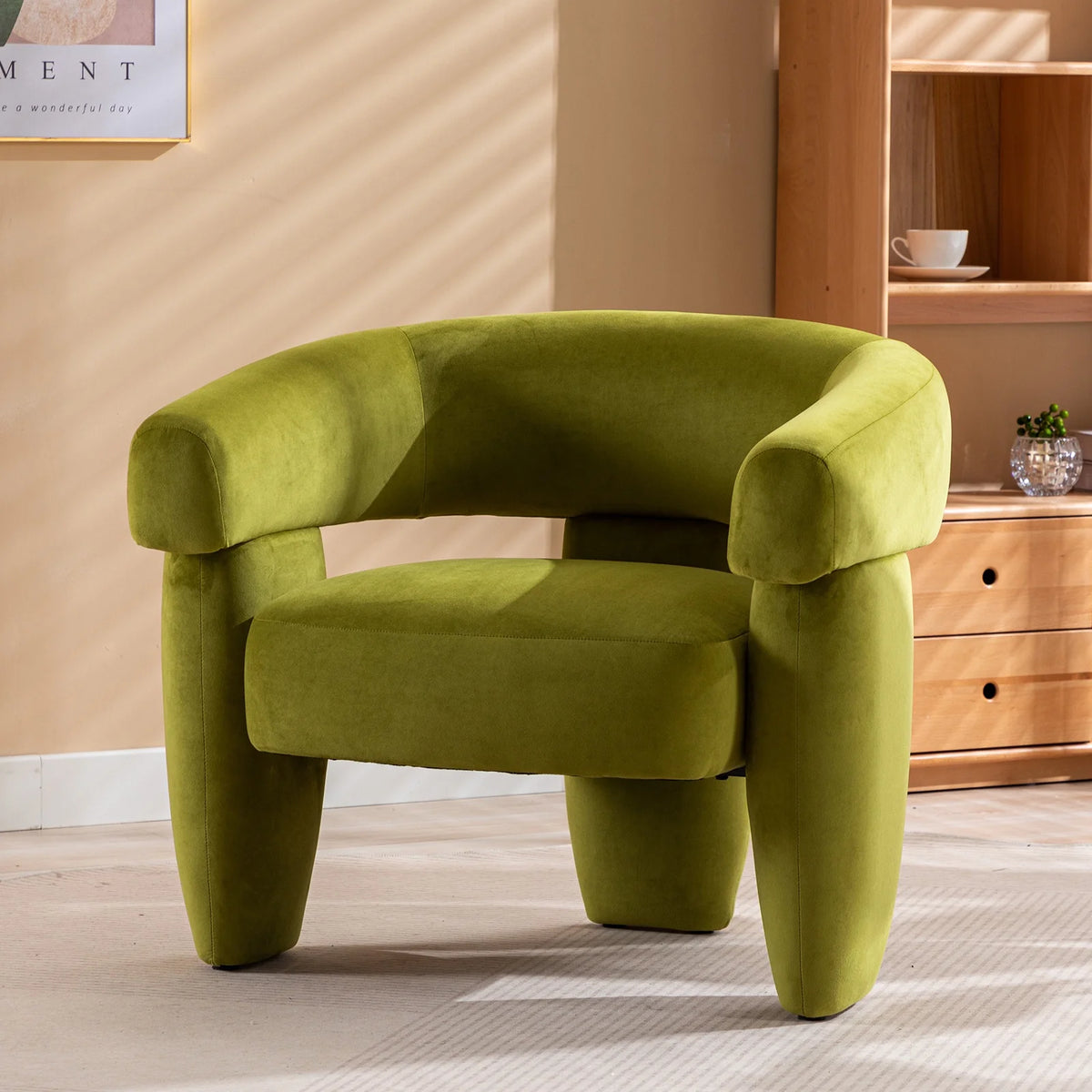 BRILHAMEZ Modern Accent Chair, Barrel Upholstered Armchair, Velvet Single Sofa Chair for Living Room, Bedroom, Reading,Green