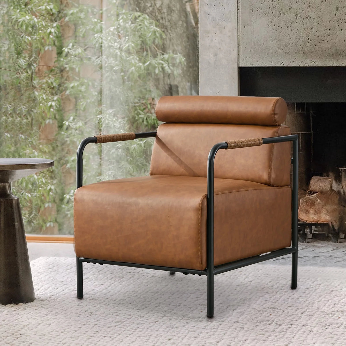 JURANYAZHU Modern Upholstered Accent Chair Metal Frame Armchair Leather Accent Chair,for Living Room, Bedroom,or Office,Brown